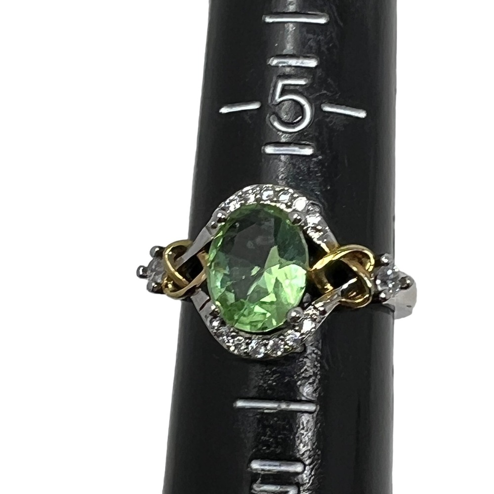 JEWLR Womens Ring 925 Sterling Silver and Gold Tone Light Green and Clear Stones